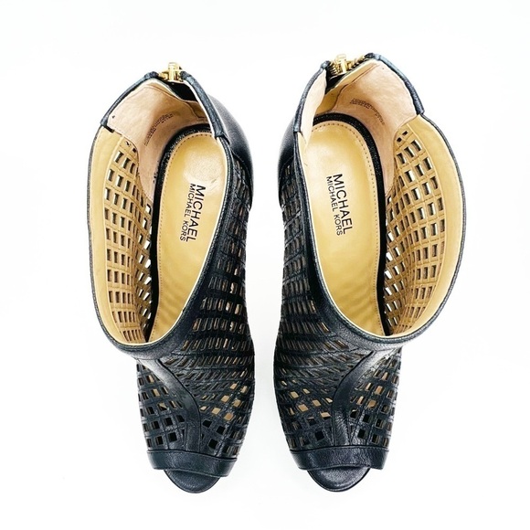 MICHAEL Michael Kors Caged Heels Black Leather Bootie Platform Peep Toe Size 8 - Picture 7 of 11